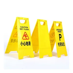 Cartello di avvertenza per pavimento bagnato giallo a doppio lato in plastica cartello di avvertimento di sicurezza bilingue pieghevole per pavimento bagnato