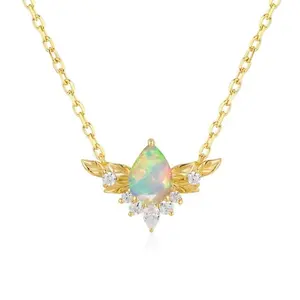 Gemnel neues Design unver wechselbaren Schmuck hochwertige Zirkon und Opal Steine Fee Blatt Flügel Anhänger Halskette für Mädchen