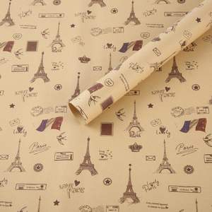 Rollo de papel de regalo de la Torre <span class=keywords><strong>Eiffel</strong></span> con mapa del mundo para niños, niñas, mujeres, niños y hombres, estilos de papel de regalo reciclado marrón Kraft - Product Image 4