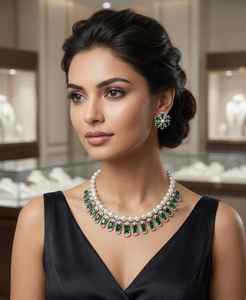 Conjunto de Collar y Pendientes de Latón Hechos a Mano con Piedras AD, Lujosos para Bodas, Aniversarios y Fiestas, Excelente Idea de Regalo - Product Image 1