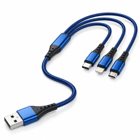 Kabel Pengisian Daya Cepat Multi USB 3-in-1 Berbahan Aluminium Alloy dengan Jalinan Kabel Universal untuk Ponsel dan Tablet