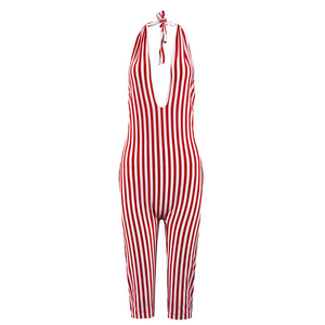 Monos sexis con estampado de rayas para mujer, monos sin espalda, ropa de calle informal, monos ajustados de una pieza, ropa de verano para mujer - Product Image 4
