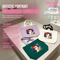 Bolsa de Lona Bordada con Retrato Artístico, Estilo Pop Art, Diseño Gráfico Atrevido, Pieza de Alta Moda