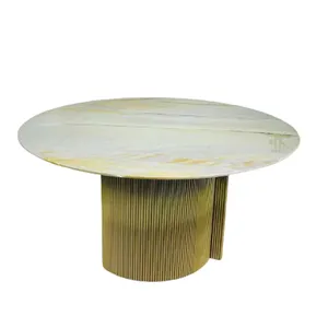 Dining Room Furniture 6 Seater Round Jade Marble Top Wood Dinner Table Export Malaysian