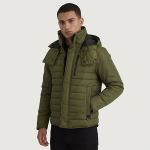 Chaqueta Acolchada con Capucha Verde Oliva para Hombre, Resistente al Agua, Ropa de Invierno, Forro Polar, Capucha Ajustable, Cierre Frontal - Product Image 1