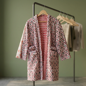 Best Selling Handblock Printed Autumn/Winter Breathable Cotton <b>Quilted</b> Handmade Floral <b>Jacket</b> Available for Worldwide Supply - Product Image 3