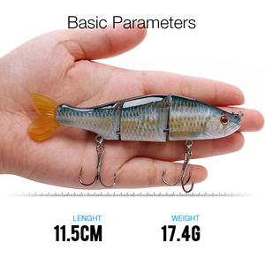 Alta qualidade 115 milímetros 17.4g agudos ganchos cauda macia 3 segmento articulado swimbait isca de pesca de plástico rígido atacado - Product Image 2