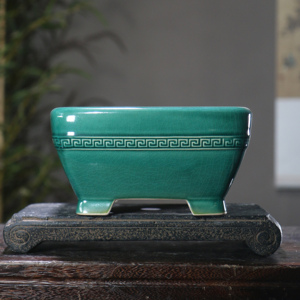 Maceta de Cerámica para Bonsái, Cuadrada, con Patrón de Meandro, Borde Cónico, para Escritorio - Product Image 2