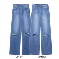 Nouvelle Collection Été – Jean en Denim Taille Haute Déchiré à Jambes Larges pour Femme, Style Européen et Américain, Vente en Gros