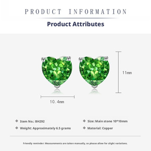 Wholesale Green High Carbon Stone Jewelry 12mm Heart Cut Cubic Zirconia <b>Necklace</b> Earrings Rings Jewelry 3 Piece Sets For Women - Product Image 3
