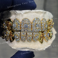 Grillz personnalisés pour lune de miel, sertissage pavé 8 8, en argent S925, or 10k 14k 18k, unisexe, motif croix, style Hip Hop, certifié par une tierce partie, micro