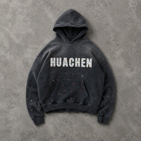 Sweat à capuche personnalisé en molleton 500 GSM pour homme, 100 % coton, délavé à l'acide, effet vieilli, peint à la main, strass, impression sérigraphique, streetwear, OEM