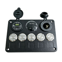 Panel de Interruptores Metálico de 5 Botones con Voltímetro USB QC3.0 PD y Toma de Corriente de 12V para RV, Camiones, Embarcaciones y Vehículos Todoterreno