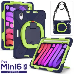 Belt handle bracket impact absorb case for 6th iPad mini 6 hard ring stand rugged cover housing