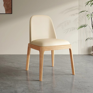 Silla auxiliar de comedor nórdica de madera maciza, silla de comedor sin brazos con respaldo sólido tapizado en piel sintética impermeable para comedor - Product Image 2