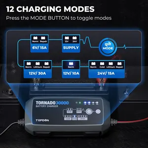 Portable intelligent robuste TOPDON T30A 12 volts 12 v 24v plomb acide lithium automatique chargeur de batterie module de banque d'alimentation pour voiture