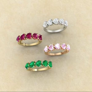 Anillo de media eternidad de oro amarillo de 14 quilates con corazón de piedra preciosa natural/cultivada en laboratorio/diamante - Product Image 1