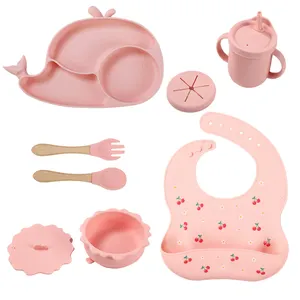ENVSI Source Factory Direct Sales Can Customize Silicone Plate Baby Bib Complementary Food Bowl Spoon Baby Feeding Tableware