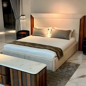 เตียงควีนไซส์คู่แบบทันสมัยหรูหราพร้อมซองหนังฮ่องกงเฟอร์นิเจอร์ห้องนอนใหญ่กรอบไม้ - Product Image 3