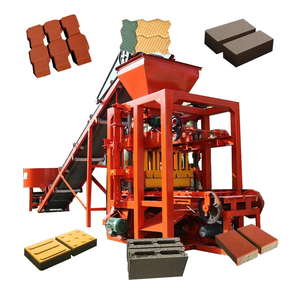 Machine semi-automatique de fabrication de blocs creux QT4-23A Machine de moulage de briques en béton et ciment avec moteur et pompe fiables