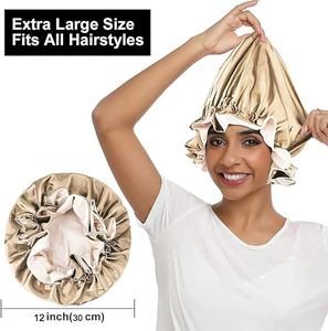 Özel lüks Logo 30 cm geri dönüşümlü saç kaput çift katmanlı uyku kap elastik bant saten Bonnets - Product Image 1