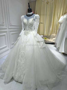 S2673N 2026 Nuevo Vestido de Novia de Lujo con Cola Larga, Estilo Princesa, Manga Larga, con Cuentas, de Alta Calidad - Product Image 5