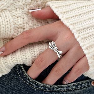S925 Sterling <b>Silver</b> Bowknot <b>Ring</b> For Women Fashionable Retro Jewelry Gift - Product Image 4