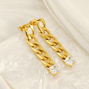 ZOGXIN Cuban Chain Drop Earrings Gold Plated Zirconia Geometric Party Jewelry for Women - Product Image 2