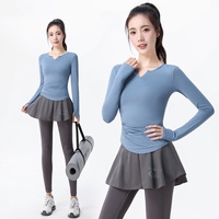 Setelan Olahraga Bulu Tangkis Wanita Bermotif Musim Panas Gugur Dingin Baru Lengan Panjang Ramping Stylish Rok Tenis Cepat Kering Bernapas