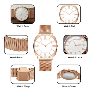 Montre à quartz de luxe pour femme, 35 mm, cadran en cristal, boîtier fin en acier inoxydable, bracelet en cuir, style business décontracté - Product Image 4