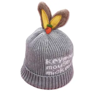 Autunno e inverno carino orecchie di coniglio del bambino di lana di lana cappello del bambino del fumetto caldo i bambini cappuccio di protezione del cappello del bambino del knit cap