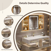 Mueble de Baño Moderno para Hotel/Villa con Lavabo Individual/Doble - Gabinete con Espejo LED Inteligente Antivaho y Montaje en Pared, Set de Muebles de Madera