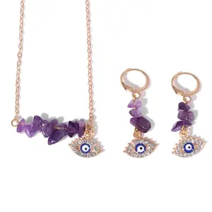 Zooying Natural Stone Necklace Earring Jewelry Set Turkey Eye Necklace and Earring
