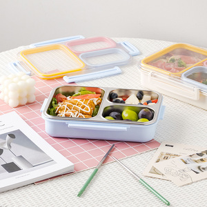 Boîte alimentaire en acier inoxydable 304 à 3 compartiments avec couvercle |   Boîte à lunch anti-odeurs pour le stockage au réfrigérateur et les collations - Product Image 5