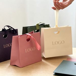 Premium Matte <b>Small</b> Paper Gift <b>Bag</b> Custom Logo Satin Ribbon Handle Luxury Packaging for Perfume Beauty Spa Salon Brand - Product Image 5