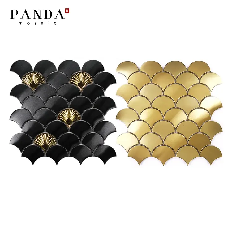 Luxury Wall Tiles Decorative Stainless Steel Brushed black and Gold Metal Mosaic For Backsplash