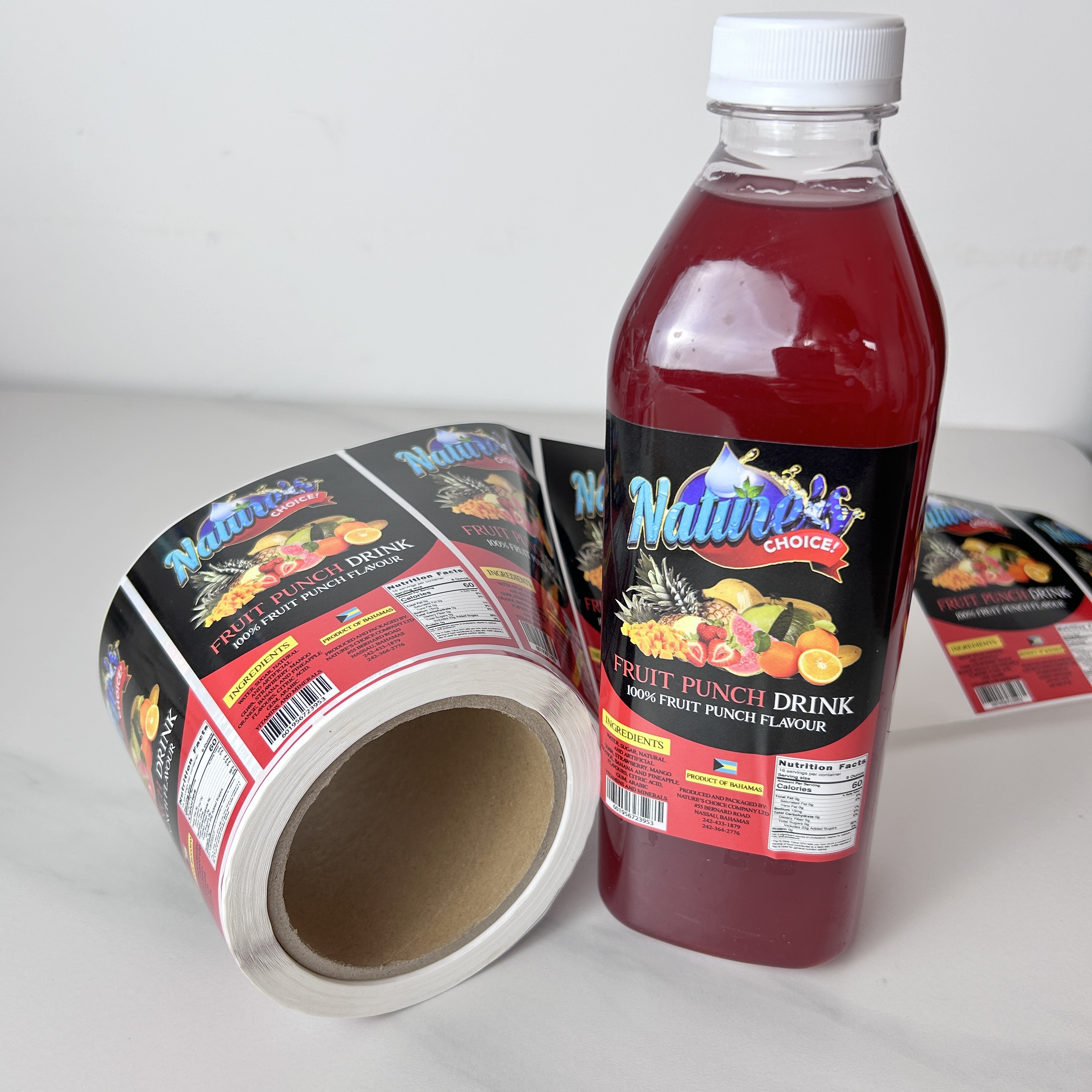 Custom Self Adhesive Package Labels Roll Printed Stickers Waterproof Juice Bottle Food Safety Label for Food Packaging