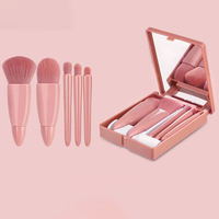 Ensemble de 5 pinceaux de maquillage portables de haute qualité pour les voyages, pinceau pour le fond de teint, pinceau pour les yeux, logo personnalisé, pinceaux de maquillage avec miroir