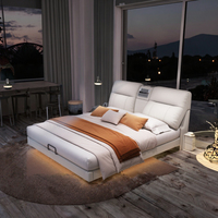 Luxuriöses Kingsize-Bett mit LED-Beleuchtung, Smart-Multifunktions-TV, HD-Projektor – Moderner verstellbarer Holzrahmen, Leder, 3 Jahre Garantie