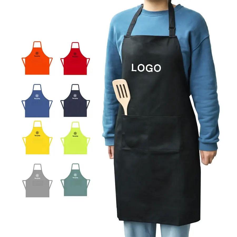 Ayarlanabilir bulaşık makinesi önlük özel Logo pamuk Polyester saf renk siyah pişirme gıda önlükleri mutfak adam kadın bahçe önlüğü şef