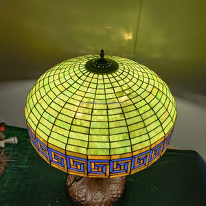 21'' Luxurious European Handmade Pastoral Sountheast Design Alloy <b>Base</b> Tin solder Stained Glass Dome Filament <b>Table</b> <b>Lamp</b> Green - Product Image 6