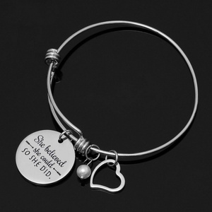 Stainless Steel Inspirational Jewelry Message Adjustable <b>Bangle</b> <b>Bracelet</b>, Bead String Wire <b>Bracelet</b> Heart Jewelry for Girls - Product Image 5
