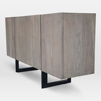 Buffet moderne français à 4 portes en bois massif avec base en fer forgé, idéal pour salon, cuisine, hôtel