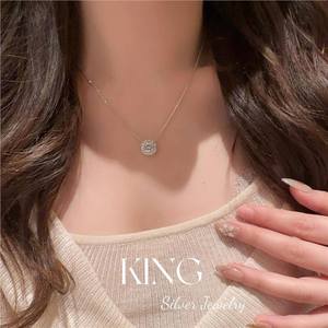 King Silver Jewelry <b>Set</b> <b>Square</b> Cut Cubic Zirconia Necklace Earrings 925 Sterling Silver Everyday Wear Geometric Design - Product Image 3