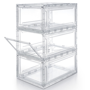 Shoes Box Magnetic Door for Living Room Organizer Under Bed Storage Box Clear Plastic Drop Front Acrylic Storage Boxes & Bins