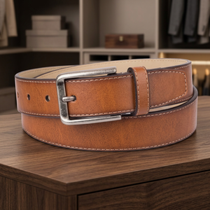 BS INTERNATIONAL NA291 Boucle à ardillon carrée en acier, 100% cuir de buffle véritable, largeur 3,8 cm, robuste, légère et durable - Product Image 1