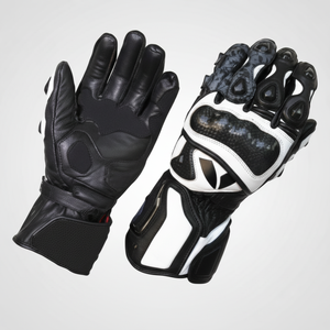 Gants de moto en cuir de qualité supérieure pour homme, noir et blanc, avec paume résistante à l'abrasion et qualité de catégorie A - Product Image 1