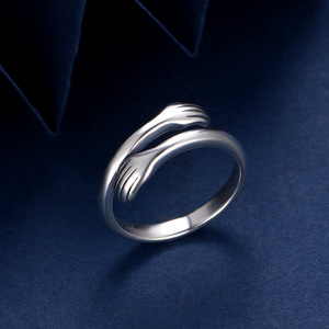 Anillos de plata de ley S925 para pareja, anillos de mano para abrazar, banda ajustable, joyería, anillo de amor para <span class=keywords><strong>siempre</strong></span>, regalo - Product Image 6
