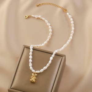 Collar de Perlas Barrocas de Agua Dulce Natural con Colgante de Oso Dulce y Bonito, Cadena para Clavícula a la Moda, Envío Gratis - Product Image 1