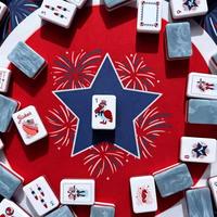 Nouvel ensemble de mahjong de luxe portable de style américain en acrylique à motif bleu, triple couche, 160 pièces, idéal pour le camping et les loisirs